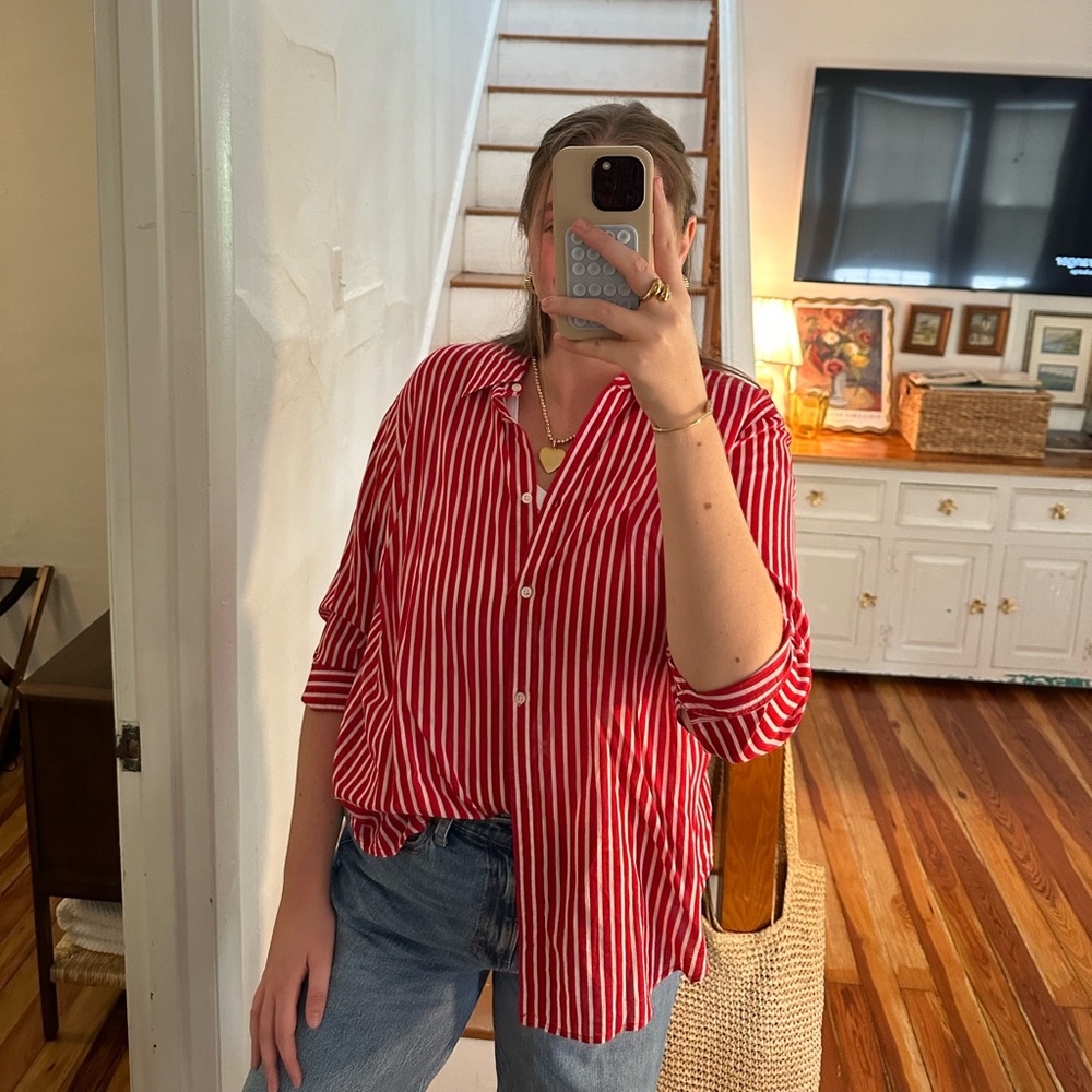 Ralph Lauren Red Striped Button Down Shirt